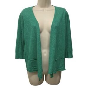 Eileen Fisher Linen Cotton Open Front Cardigan Shrug Petite PS Green Knit